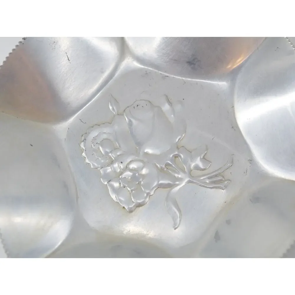 Vintage NASCO Lot 2 Wrought Aluminum Round Rose Candy Dish Made in Italy